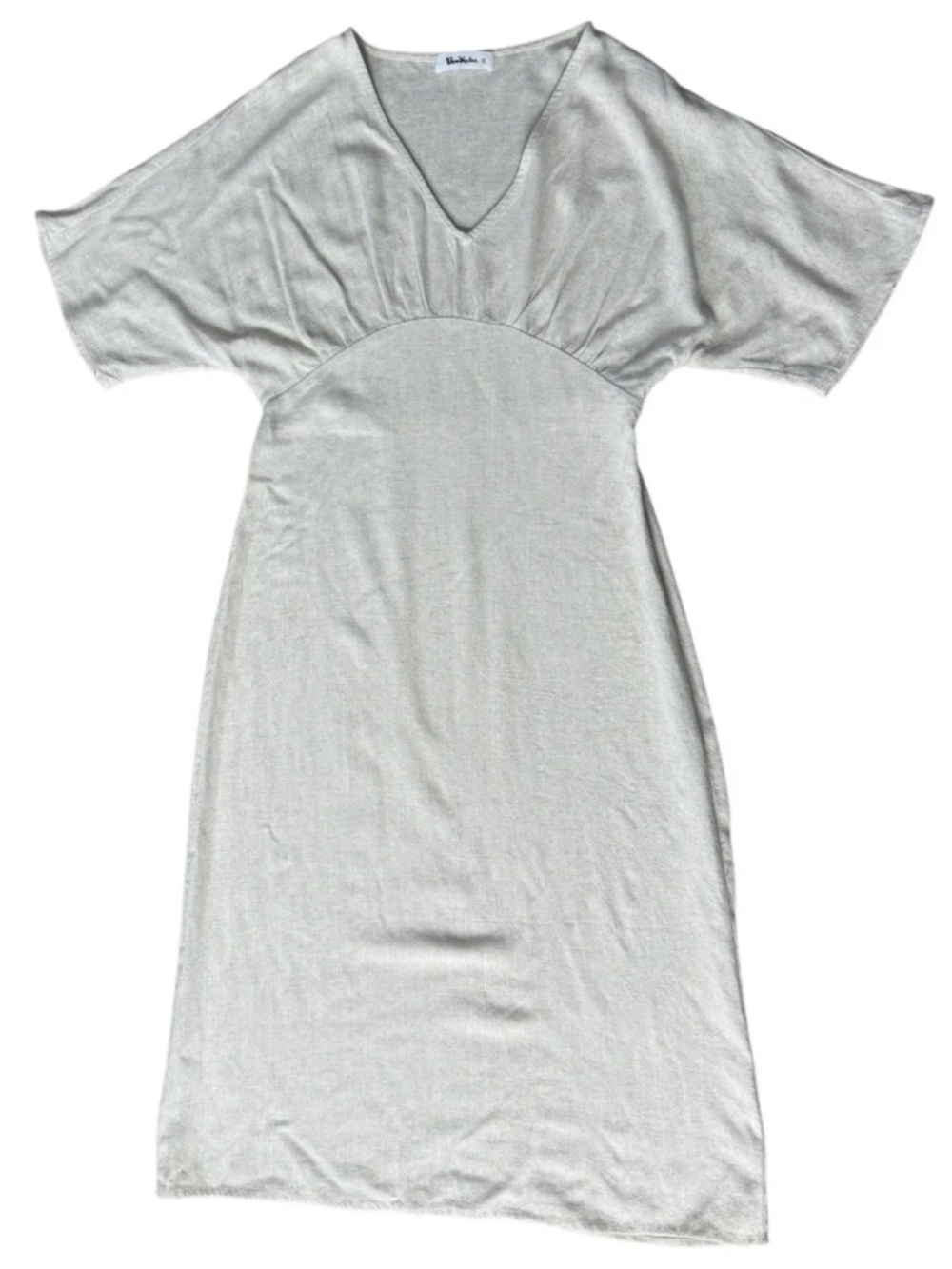 Vernacular Oatmeal Cotton Linen Blend Empire Waist Midi Dress Small-Euro Summer - Picture 2 of 8